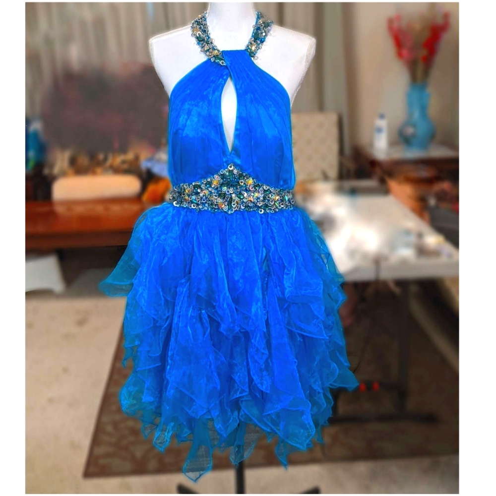 NWT Cinderella Divine Royal Blue Evening Mini Dress Gown Style 6388